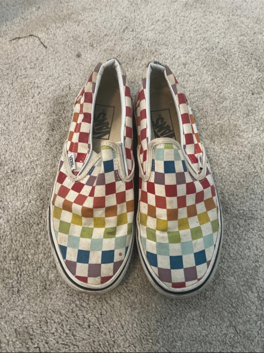 Vans Checkerboard Slip-On Sneakers in Rainbow and White